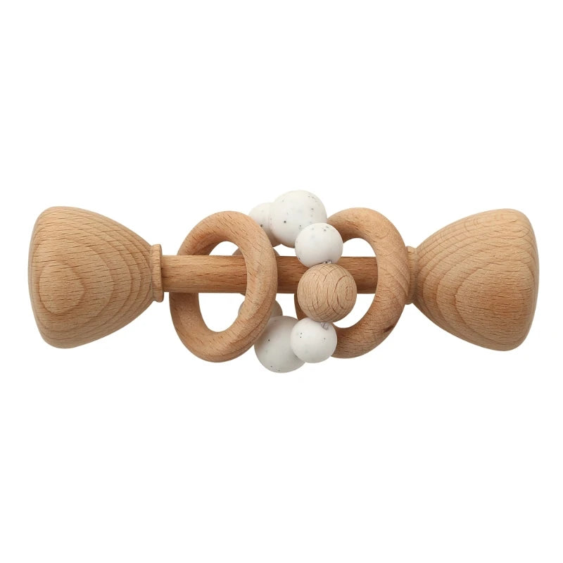1Pc Baby Teether Toys Beech Wood Baby Rattle BPA Free Rodent Silicone Beads Music Rattle Newborn Play Gym Educational Toys