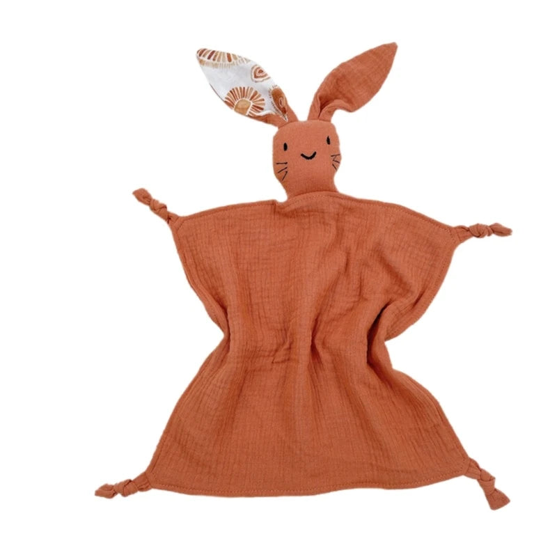 Soft Cotton Muslin Baby Bib Stuffed Rabbit Doll Newborn Appease Towel Security Blanket Baby Sleeping Cuddling Towel Facecloth