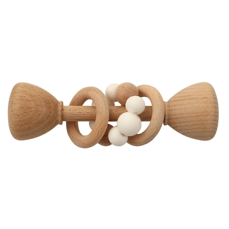 1Pc Baby Teether Toys Beech Wood Baby Rattle BPA Free Rodent Silicone Beads Music Rattle Newborn Play Gym Educational Toys