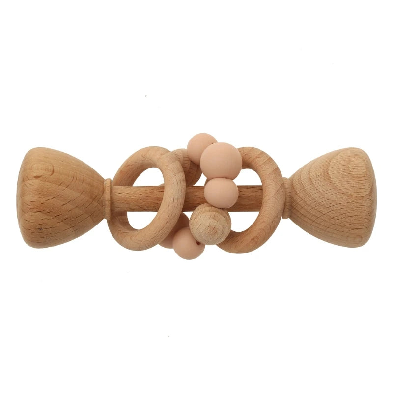 1Pc Baby Teether Toys Beech Wood Baby Rattle BPA Free Rodent Silicone Beads Music Rattle Newborn Play Gym Educational Toys
