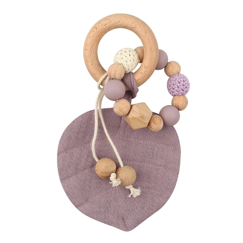 1Pc Baby Teether Toys Beech Wood Baby Rattle BPA Free Rodent Silicone Beads Music Rattle Newborn Play Gym Educational Toys