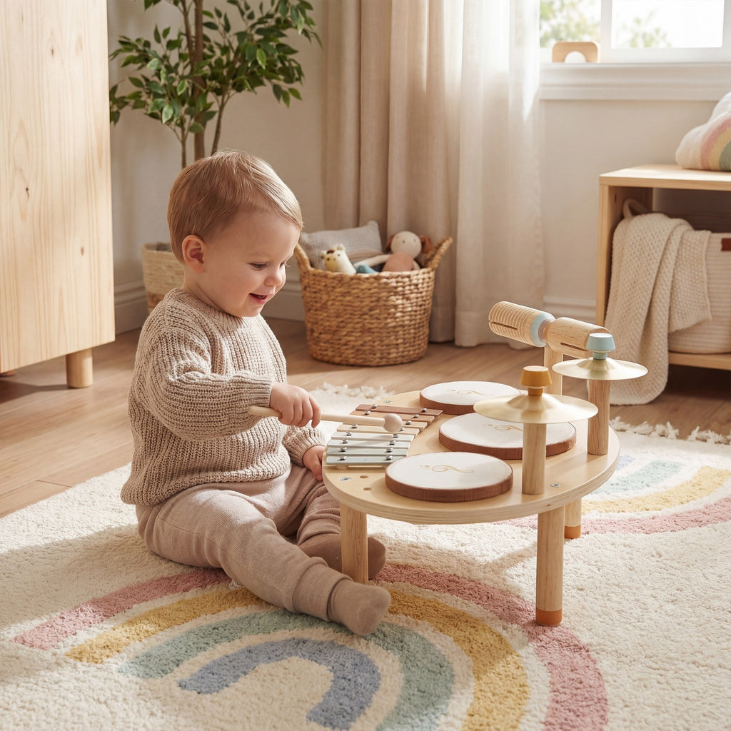 Montessori Musikinstrument-Set Kinder — Holztrommel 4-in-1 BPA-frei Babyspielzeug