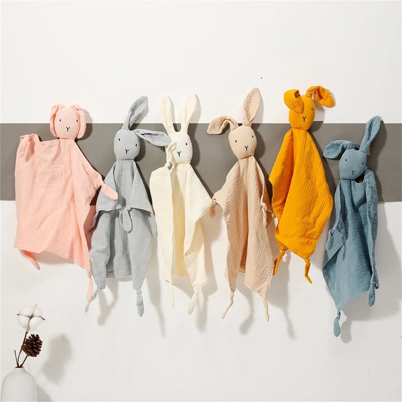 Soft Cotton Muslin Baby Bib Stuffed Rabbit Doll Newborn Appease Towel Security Blanket Baby Sleeping Cuddling Towel Facecloth