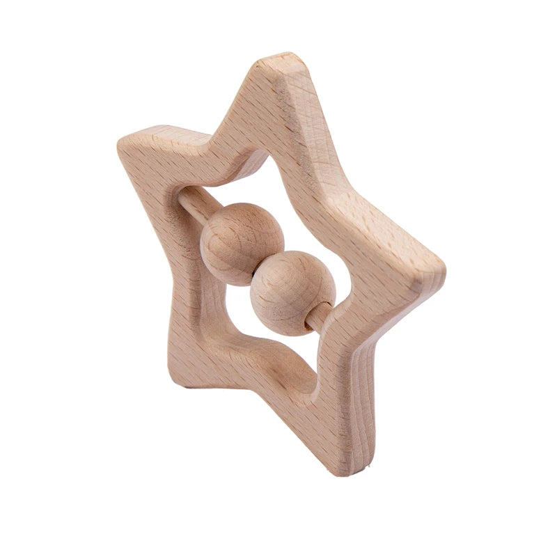 Baby Holzrassel aus Buche — BPA-frei Motorikspielzeug Montessori 0-12 Monate