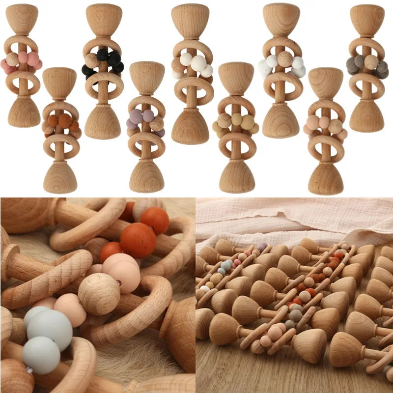 Baby Holzrassel Buchenholz BPA-frei — Greifspielzeug Montessori 0-12 Monate