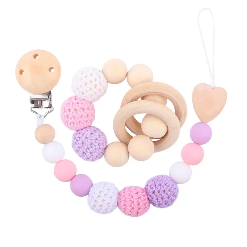 1-2Pcs New Baby Pacifier Clips Teethers Bracelet Babies Chain Cute Big Crochet Color Wool Ball Newborn Dummy Nipples Holder Clip
