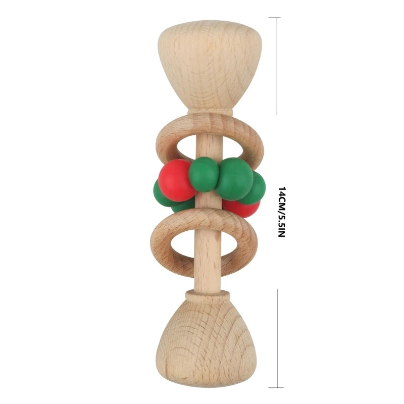 1Pc Baby Teether Toys Beech Wood Baby Rattle BPA Free Rodent Silicone Beads Music Rattle Newborn Play Gym Educational Toys
