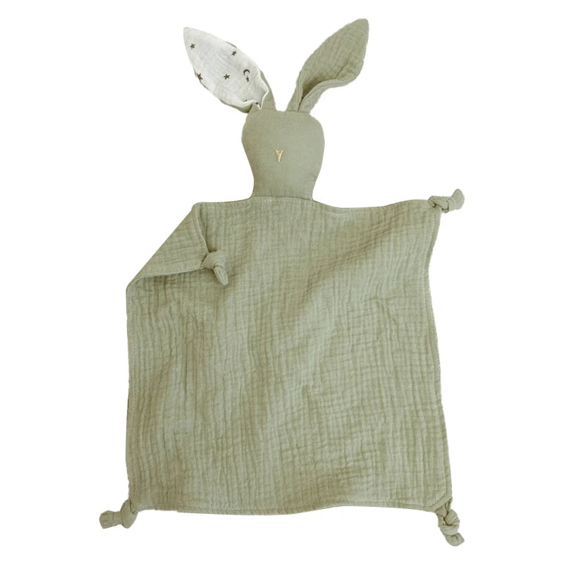Soft Cotton Muslin Baby Bib Stuffed Rabbit Doll Newborn Appease Towel Security Blanket Baby Sleeping Cuddling Towel Facecloth