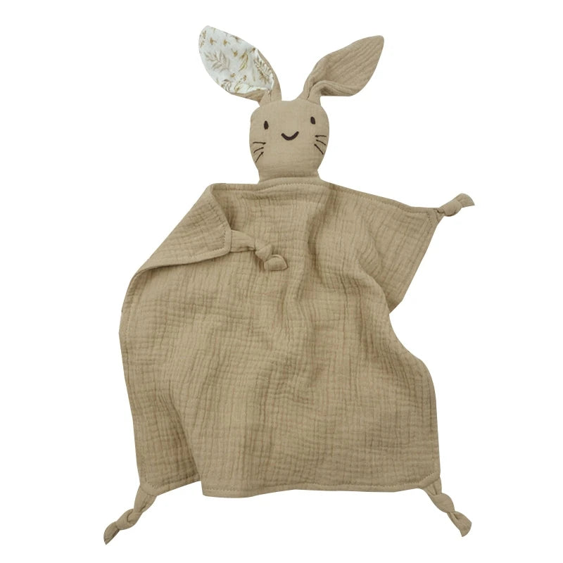 Soft Cotton Muslin Baby Bib Stuffed Rabbit Doll Newborn Appease Towel Security Blanket Baby Sleeping Cuddling Towel Facecloth