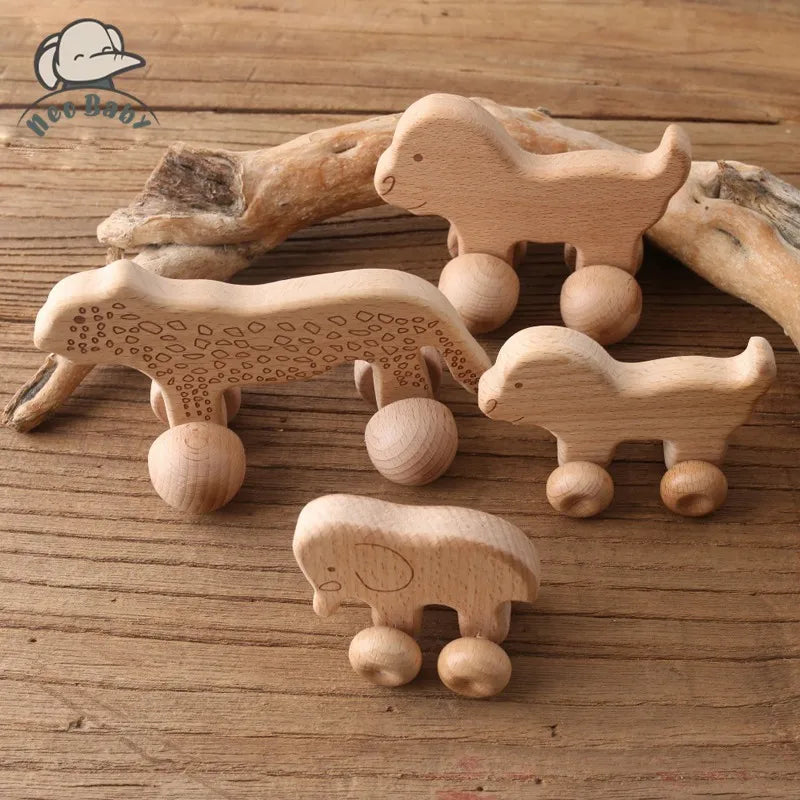 Baby Schiebetier Holz BPA-frei — Greifspielzeug Montessori Kleinkind Handgemacht