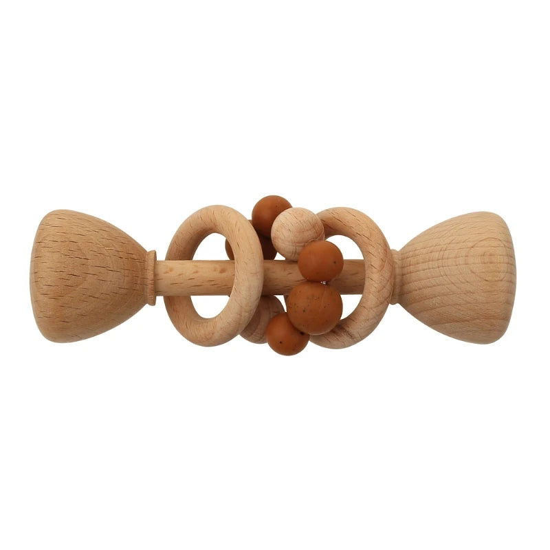 1Pc Baby Teether Toys Beech Wood Baby Rattle BPA Free Rodent Silicone Beads Music Rattle Newborn Play Gym Educational Toys