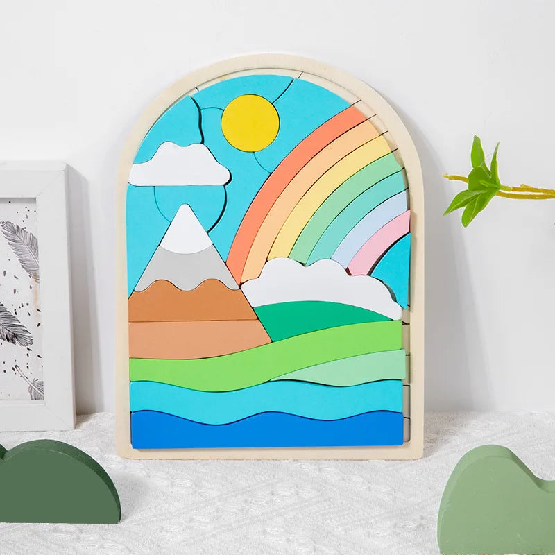 Regenbogen Puzzle Holz Baby — Montessori Lernspielzeug Kleinkind bunt nachhaltig