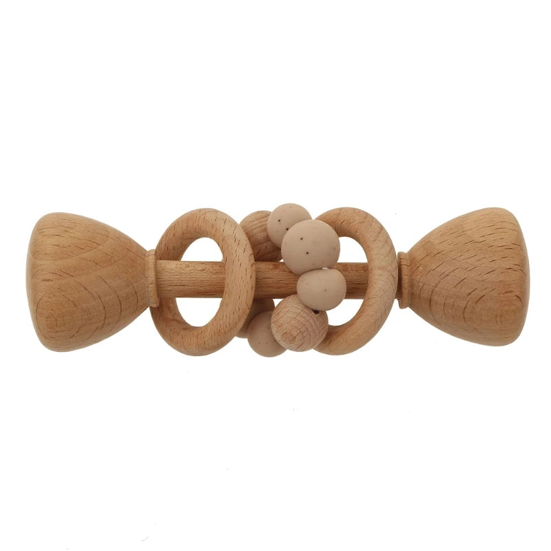 1Pc Baby Teether Toys Beech Wood Baby Rattle BPA Free Rodent Silicone Beads Music Rattle Newborn Play Gym Educational Toys
