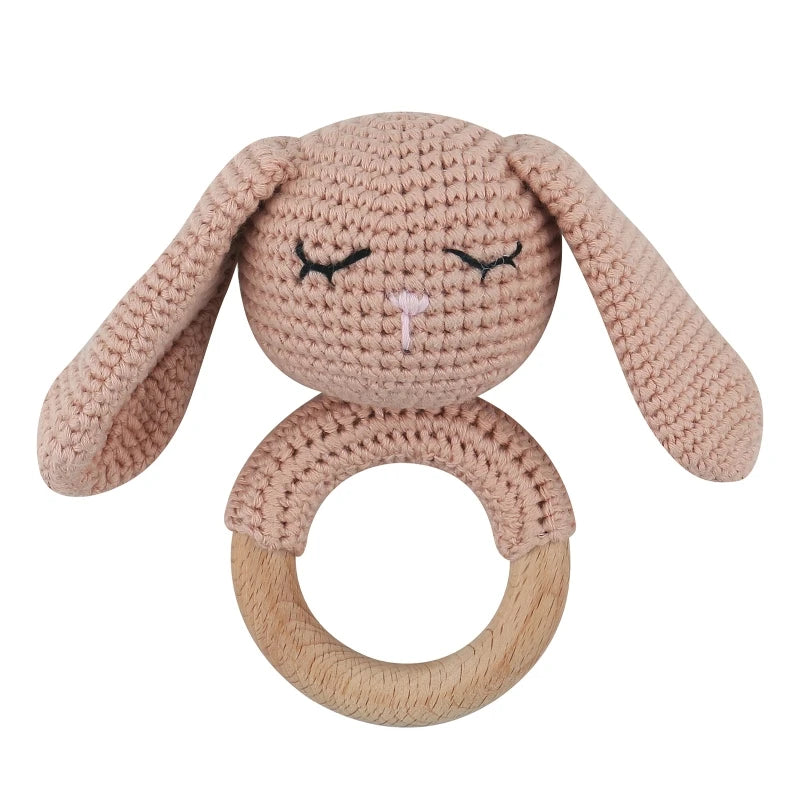 1Pc Baby Teether Toys Beech Wood Baby Rattle BPA Free Rodent Silicone Beads Music Rattle Newborn Play Gym Educational Toys
