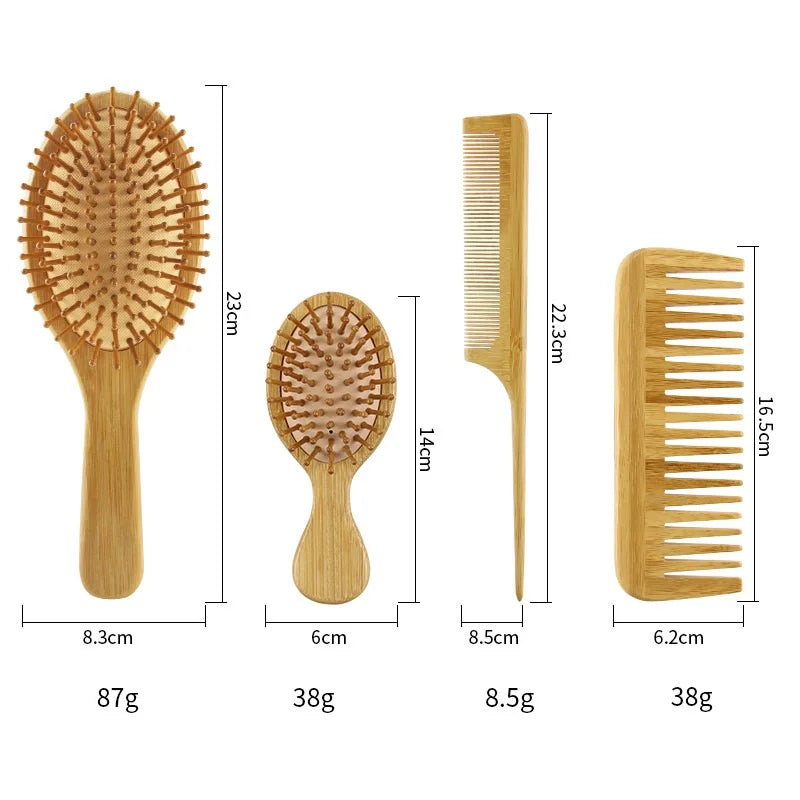 4 Pcs/Set Hair Comb Set Eco-Friendly Bamboo Wooden Air Cushion Massage Comb for Adult Children Wide Tooth and Pointed Tail Cmb