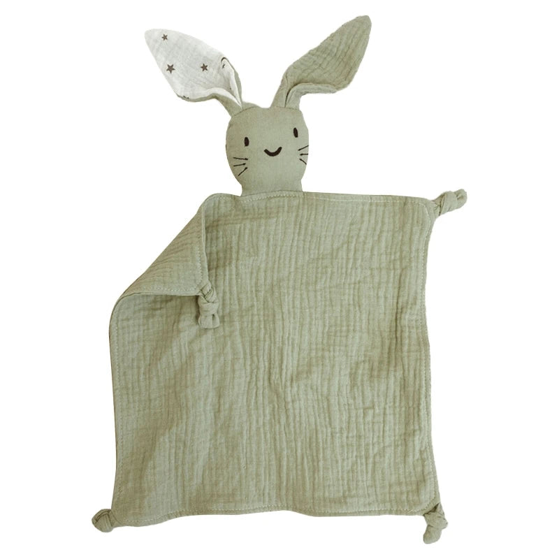 Soft Cotton Muslin Baby Bib Stuffed Rabbit Doll Newborn Appease Towel Security Blanket Baby Sleeping Cuddling Towel Facecloth