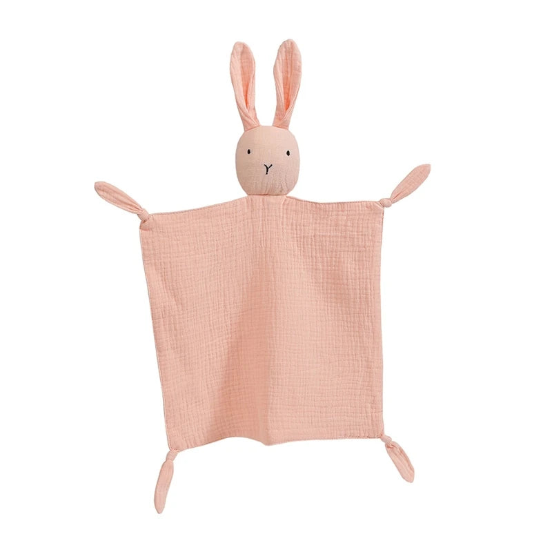 Soft Cotton Muslin Baby Bib Stuffed Rabbit Doll Newborn Appease Towel Security Blanket Baby Sleeping Cuddling Towel Facecloth