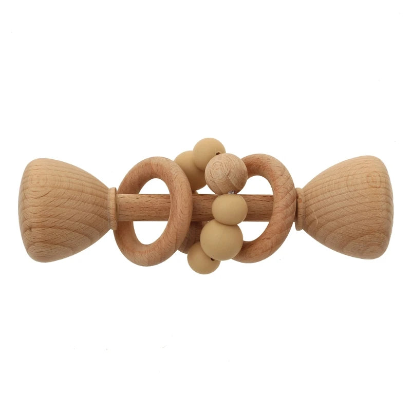 1Pc Baby Teether Toys Beech Wood Baby Rattle BPA Free Rodent Silicone Beads Music Rattle Newborn Play Gym Educational Toys
