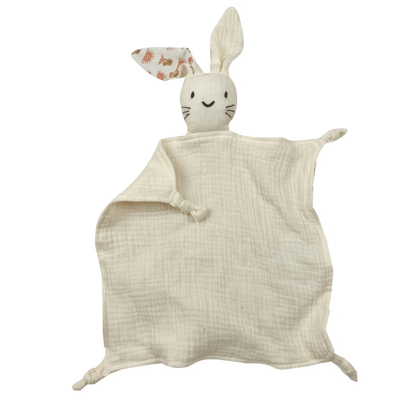 Soft Cotton Muslin Baby Bib Stuffed Rabbit Doll Newborn Appease Towel Security Blanket Baby Sleeping Cuddling Towel Facecloth