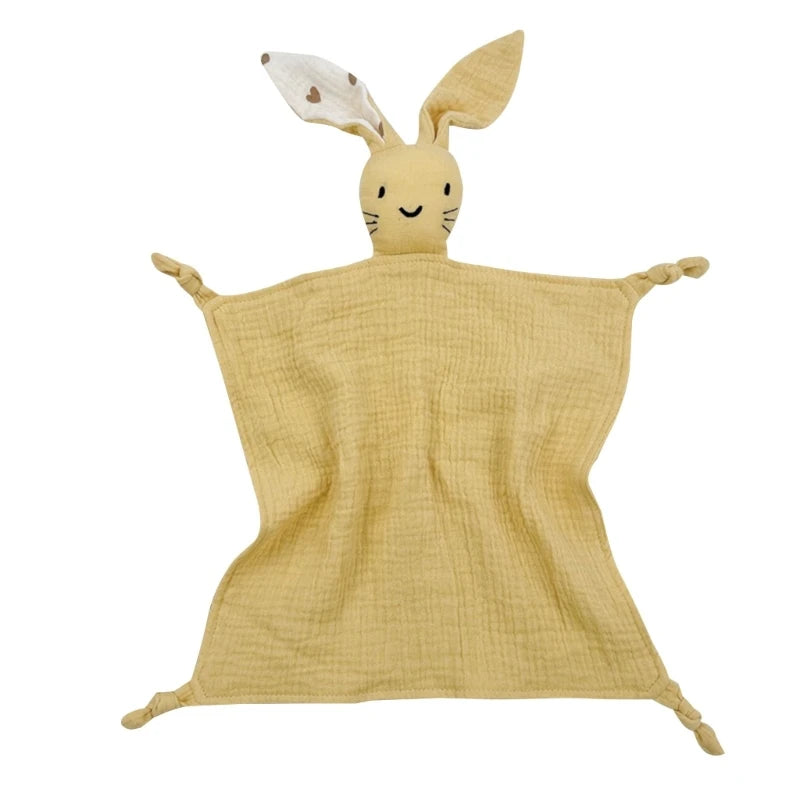 Soft Cotton Muslin Baby Bib Stuffed Rabbit Doll Newborn Appease Towel Security Blanket Baby Sleeping Cuddling Towel Facecloth