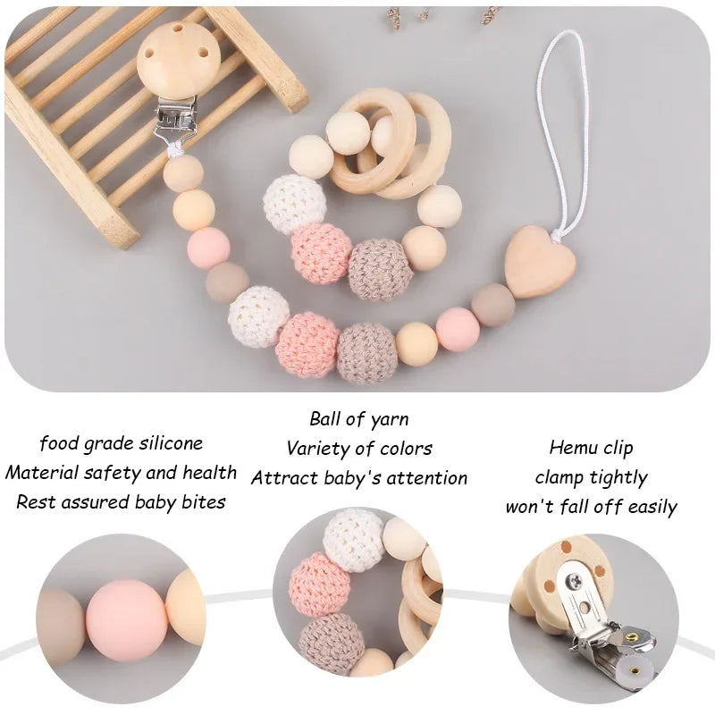 1-2Pcs New Baby Pacifier Clips Teethers Bracelet Babies Chain Cute Big Crochet Color Wool Ball Newborn Dummy Nipples Holder Clip