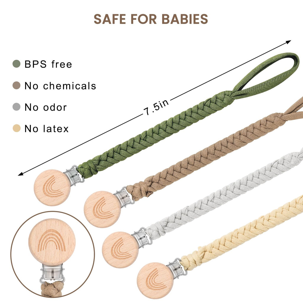 CLDY Baby Schnullerkette Clip, Schnullerkette Junge, Schnullerkette Mädchen, Schnullerkette Stoff, Cup Catcher, Trinkbecher Halteriemen Für Kinderwagen/Babytrage/Autositz, Schnullerband (4 Pack)