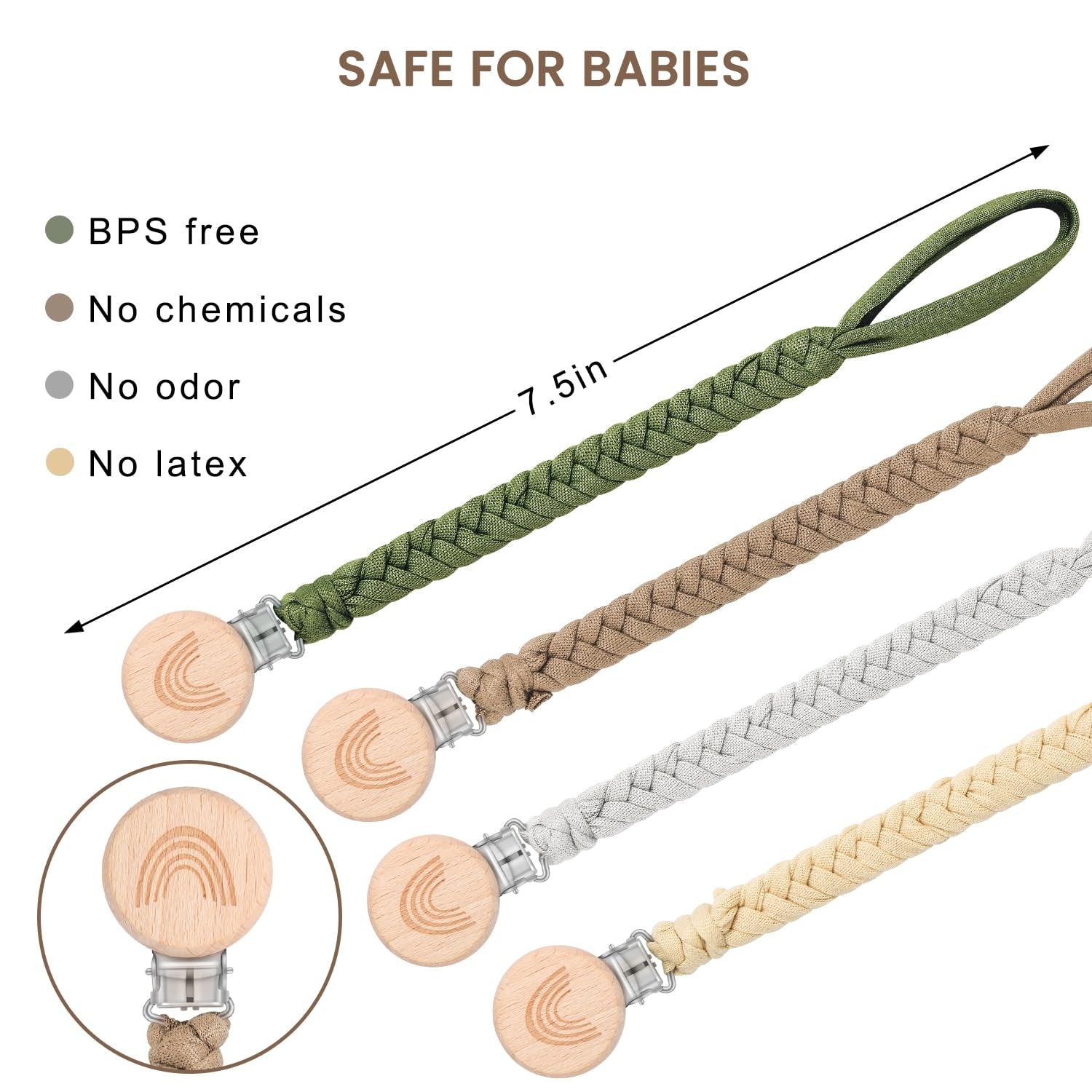CLDY Baby Schnullerkette Clip, Schnullerkette Junge, Schnullerkette Mädchen, Schnullerkette Stoff, Cup Catcher, Trinkbecher Halteriemen Für Kinderwagen/Babytrage/Autositz, Schnullerband (4 Pack)