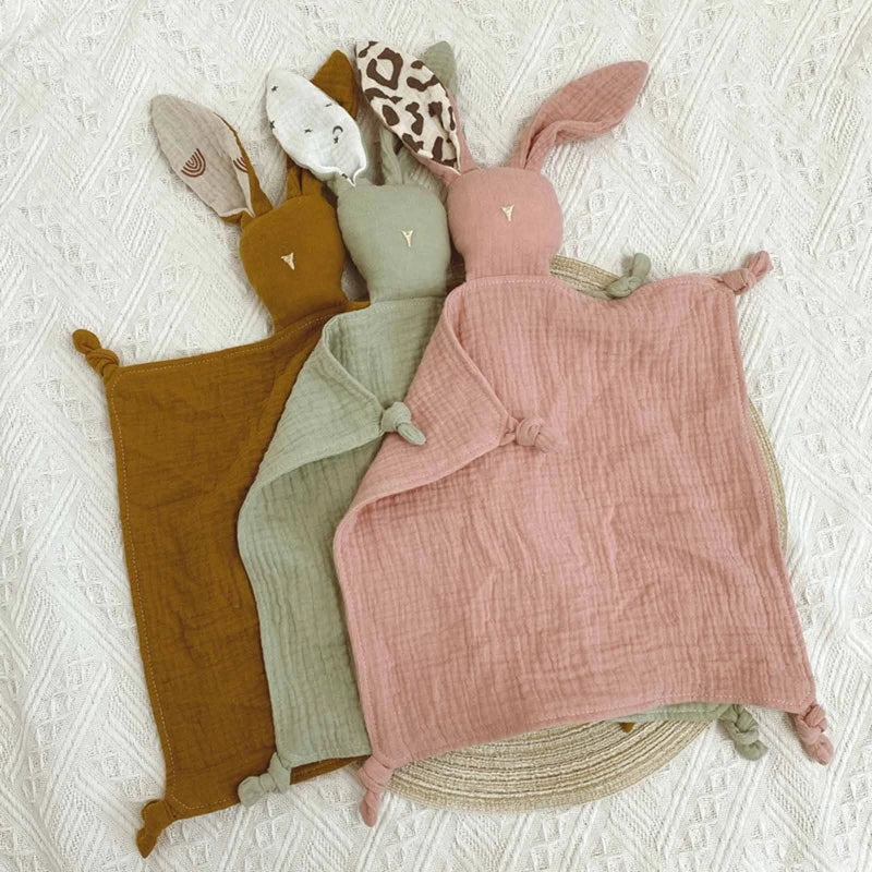 Soft Cotton Muslin Baby Bib Stuffed Rabbit Doll Newborn Appease Towel Security Blanket Baby Sleeping Cuddling Towel Facecloth