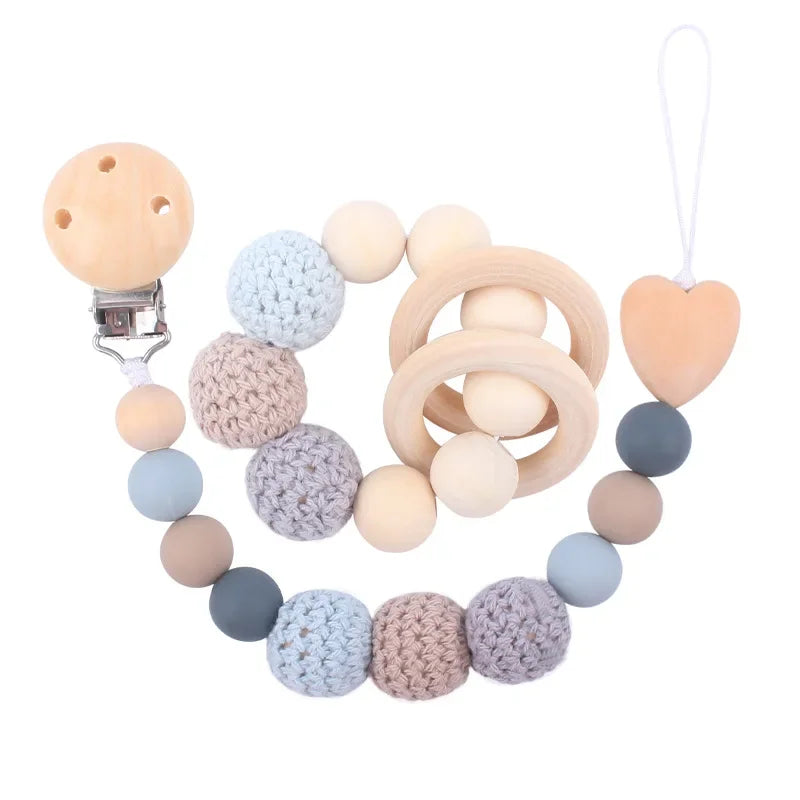 1-2Pcs New Baby Pacifier Clips Teethers Bracelet Babies Chain Cute Big Crochet Color Wool Ball Newborn Dummy Nipples Holder Clip