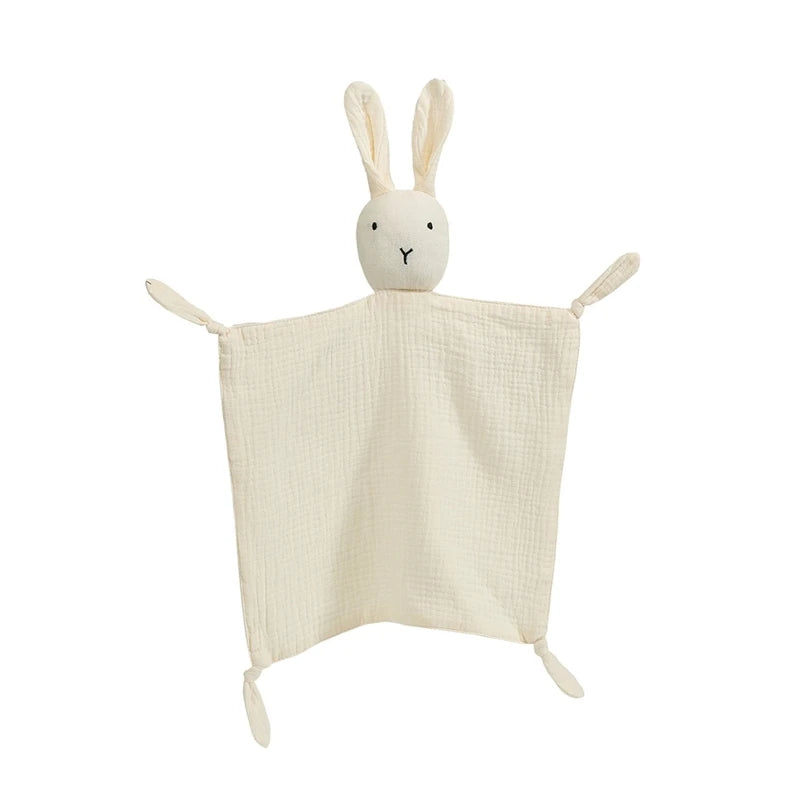 Soft Cotton Muslin Baby Bib Stuffed Rabbit Doll Newborn Appease Towel Security Blanket Baby Sleeping Cuddling Towel Facecloth