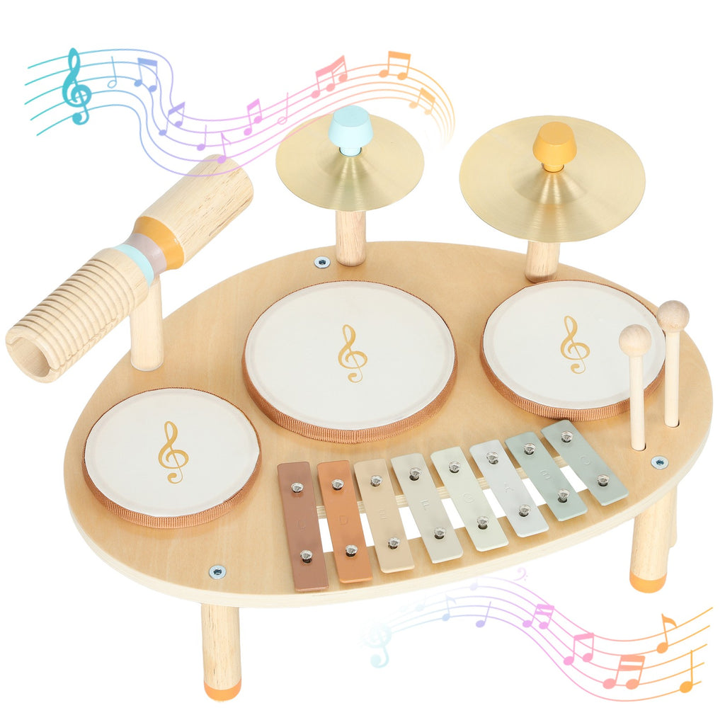 Montessori Musikinstrument-Set Kinder — Holztrommel 4-in-1 BPA-frei Babyspielzeug