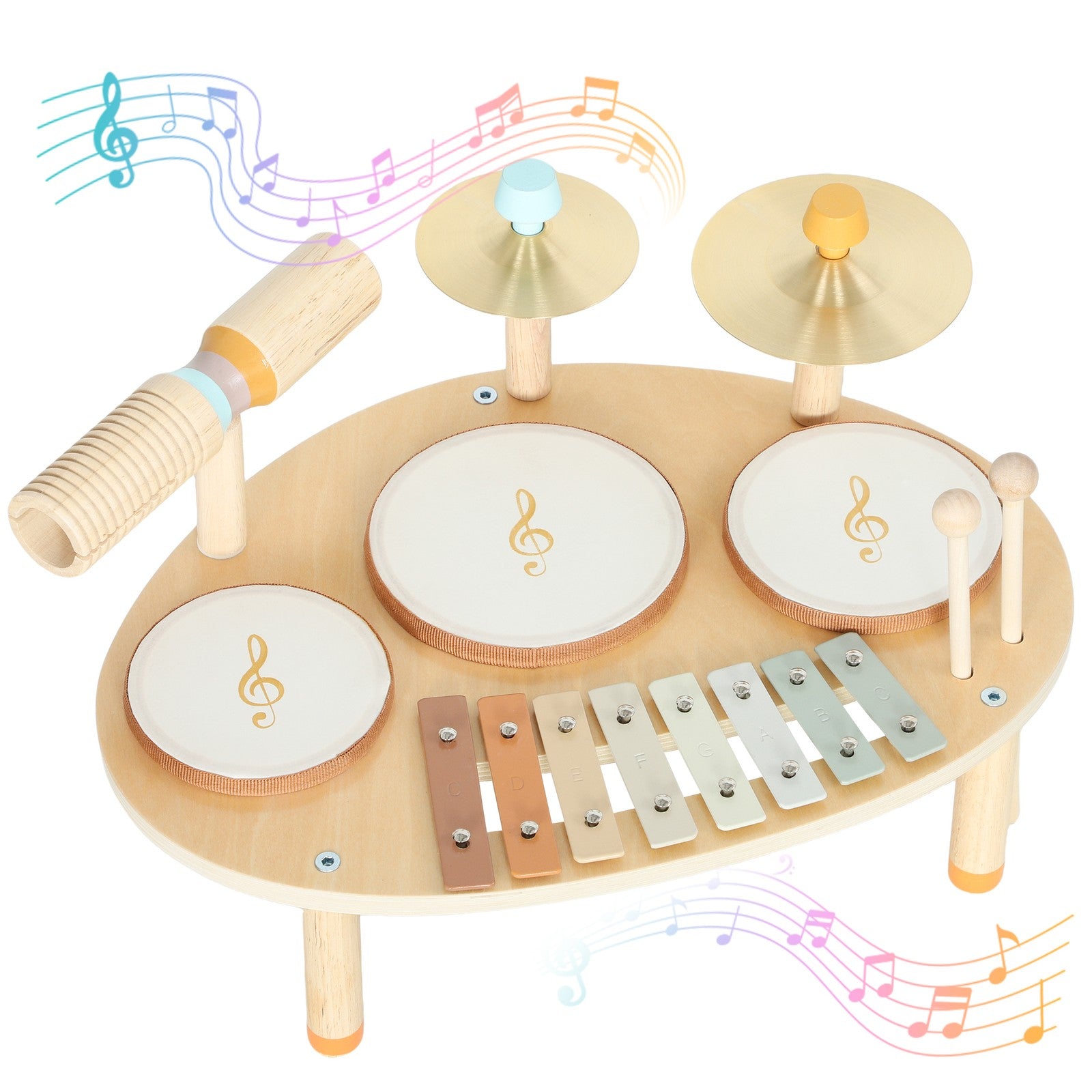 Montessori Musikinstrument-Set Kinder — Holztrommel 4-in-1 BPA-frei Babyspielzeug