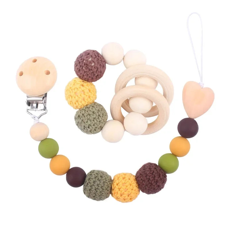 1-2Pcs New Baby Pacifier Clips Teethers Bracelet Babies Chain Cute Big Crochet Color Wool Ball Newborn Dummy Nipples Holder Clip