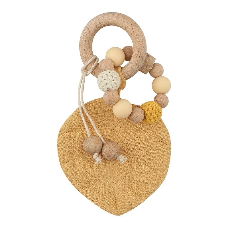 1Pc Baby Teether Toys Beech Wood Baby Rattle BPA Free Rodent Silicone Beads Music Rattle Newborn Play Gym Educational Toys