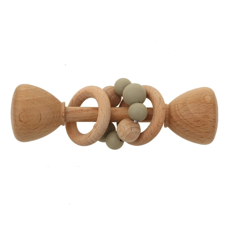 1Pc Baby Teether Toys Beech Wood Baby Rattle BPA Free Rodent Silicone Beads Music Rattle Newborn Play Gym Educational Toys