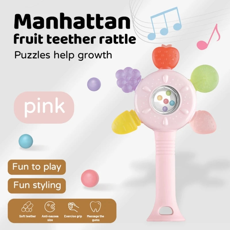 1Pc Baby Teether Toys Beech Wood Baby Rattle BPA Free Rodent Silicone Beads Music Rattle Newborn Play Gym Educational Toys