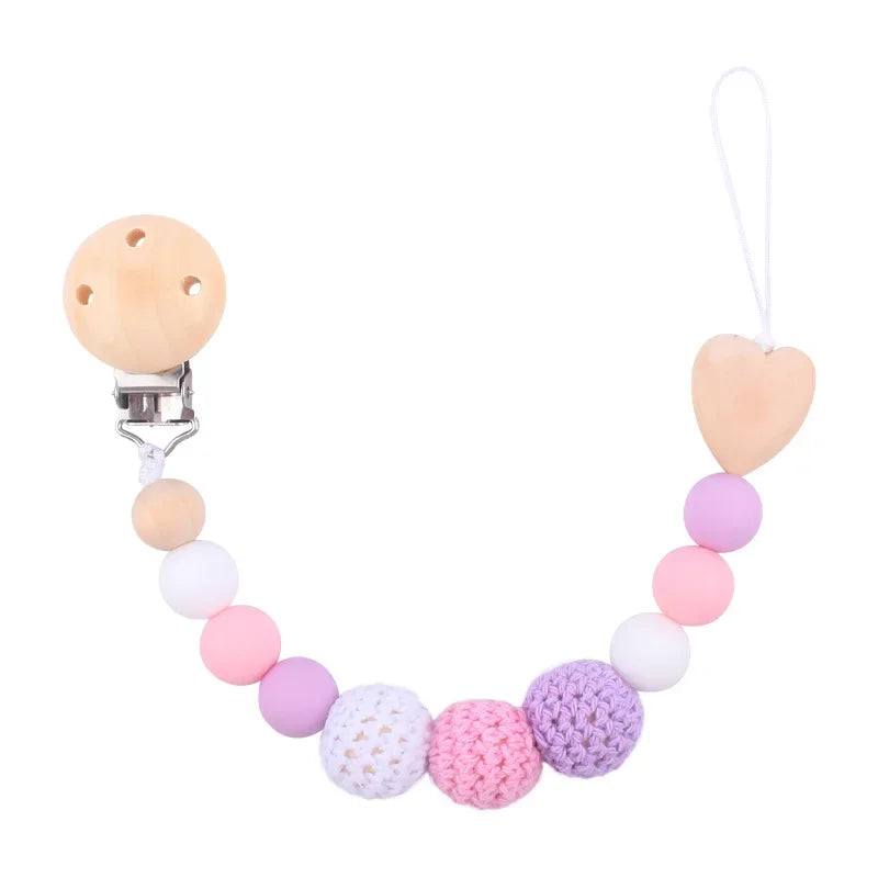 1-2Pcs New Baby Pacifier Clips Teethers Bracelet Babies Chain Cute Big Crochet Color Wool Ball Newborn Dummy Nipples Holder Clip