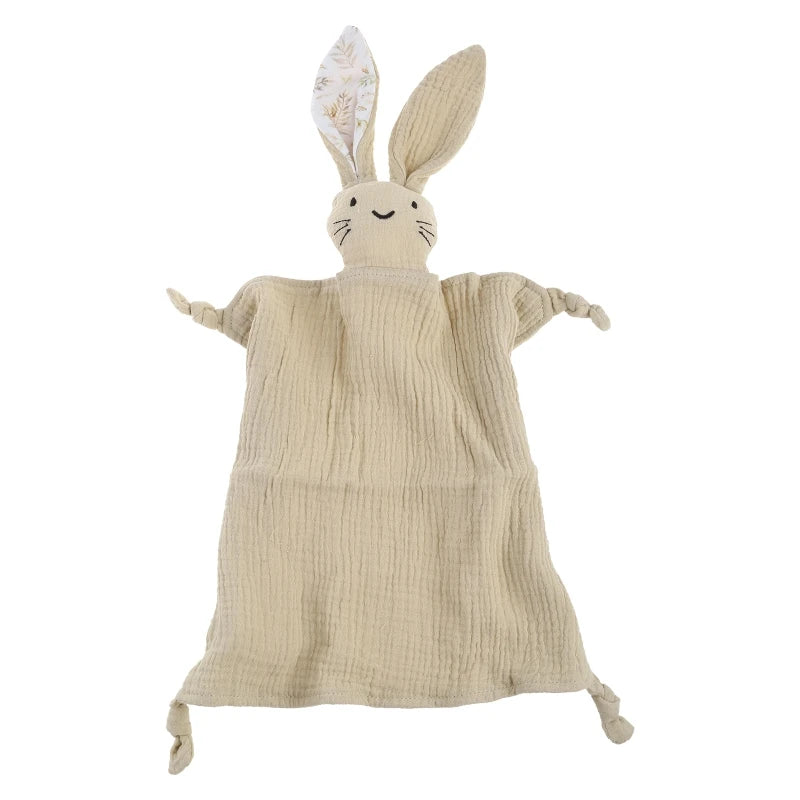 Soft Cotton Muslin Baby Bib Stuffed Rabbit Doll Newborn Appease Towel Security Blanket Baby Sleeping Cuddling Towel Facecloth