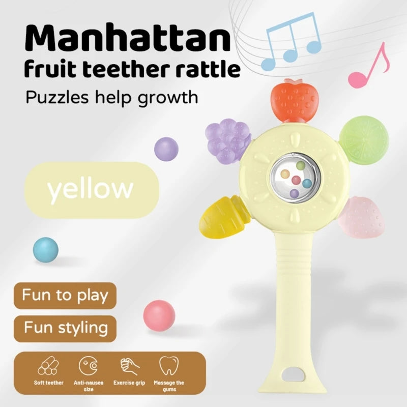 1Pc Baby Teether Toys Beech Wood Baby Rattle BPA Free Rodent Silicone Beads Music Rattle Newborn Play Gym Educational Toys