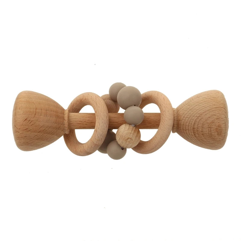 1Pc Baby Teether Toys Beech Wood Baby Rattle BPA Free Rodent Silicone Beads Music Rattle Newborn Play Gym Educational Toys