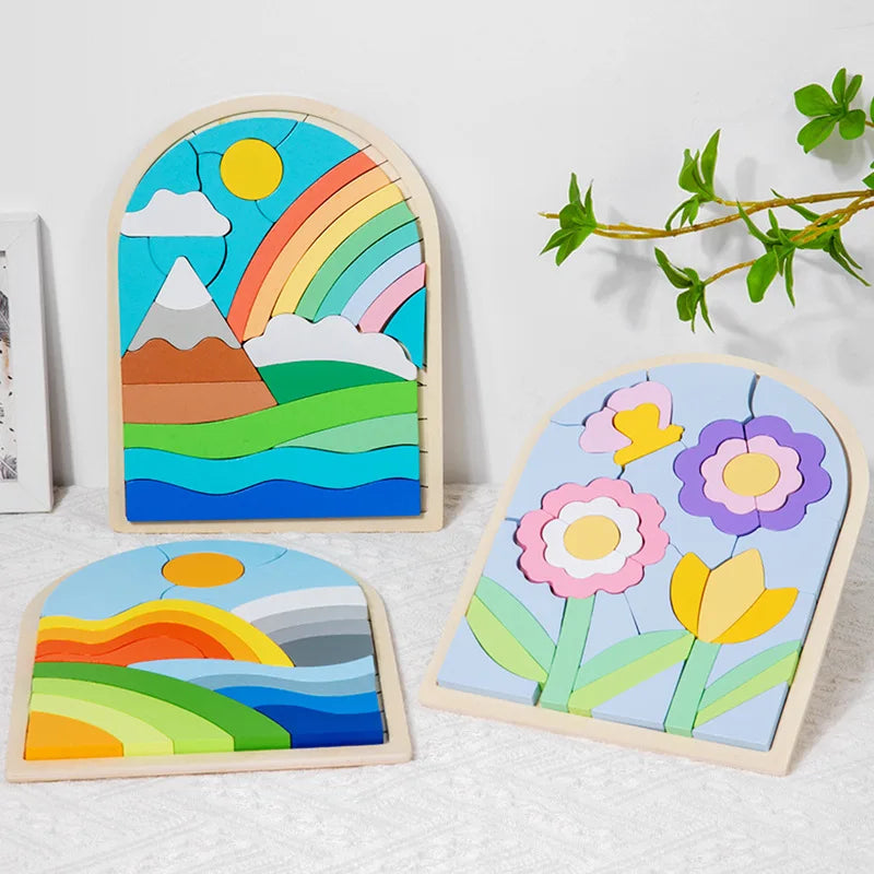 Regenbogen Puzzle Holz Baby — Montessori Lernspielzeug Kleinkind bunt nachhaltig