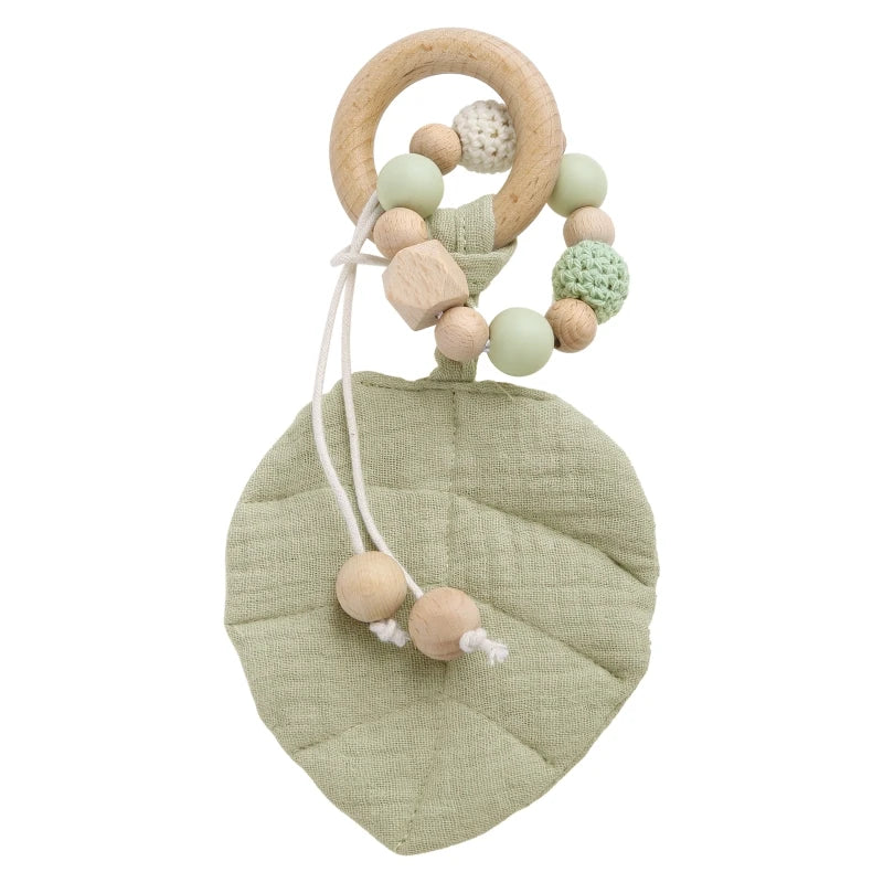 1Pc Baby Teether Toys Beech Wood Baby Rattle BPA Free Rodent Silicone Beads Music Rattle Newborn Play Gym Educational Toys