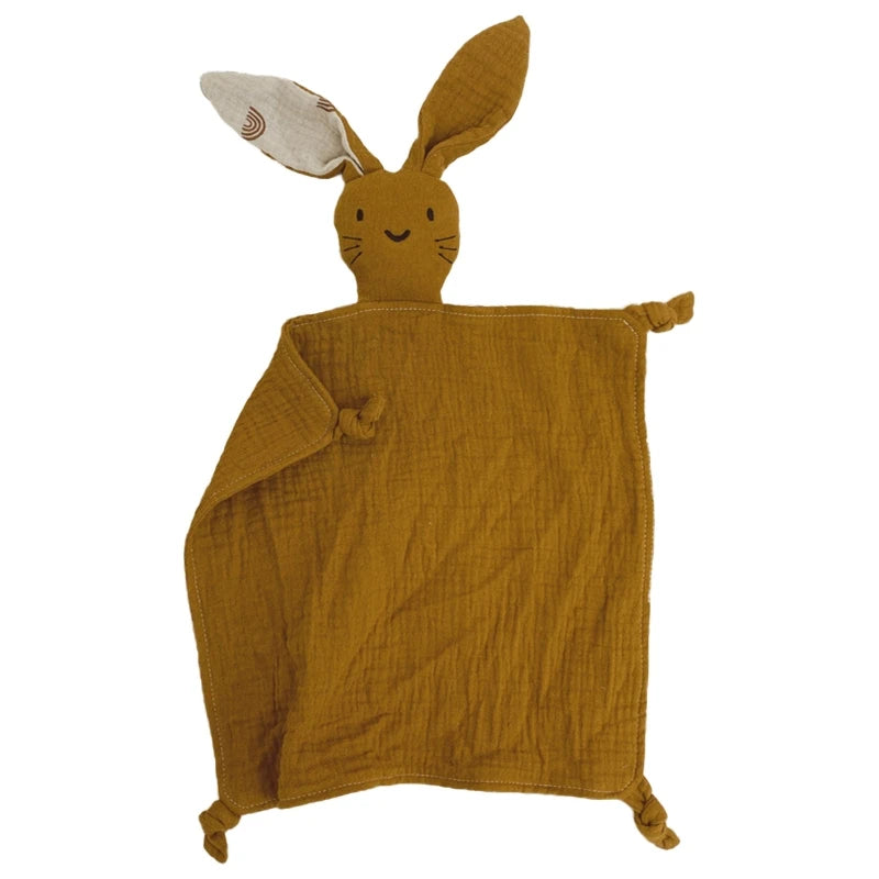 Soft Cotton Muslin Baby Bib Stuffed Rabbit Doll Newborn Appease Towel Security Blanket Baby Sleeping Cuddling Towel Facecloth