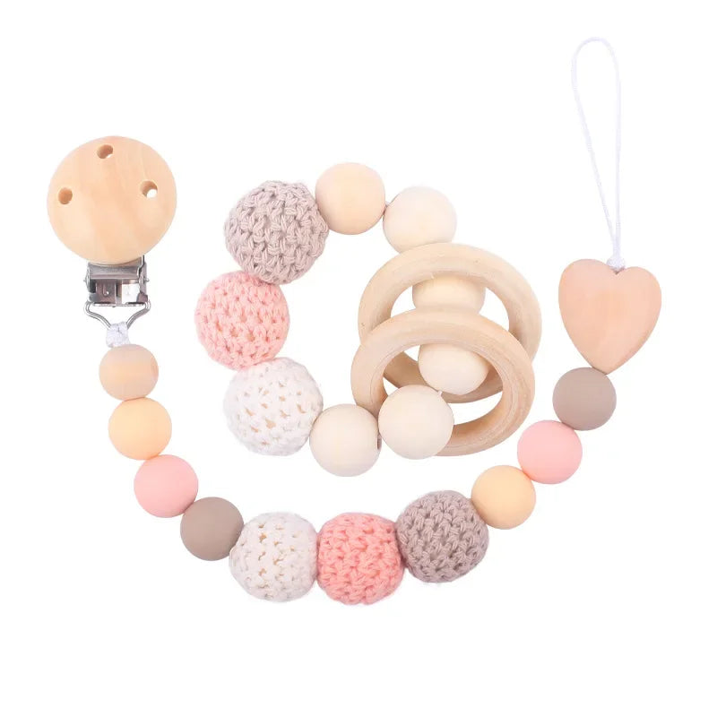 1-2Pcs New Baby Pacifier Clips Teethers Bracelet Babies Chain Cute Big Crochet Color Wool Ball Newborn Dummy Nipples Holder Clip