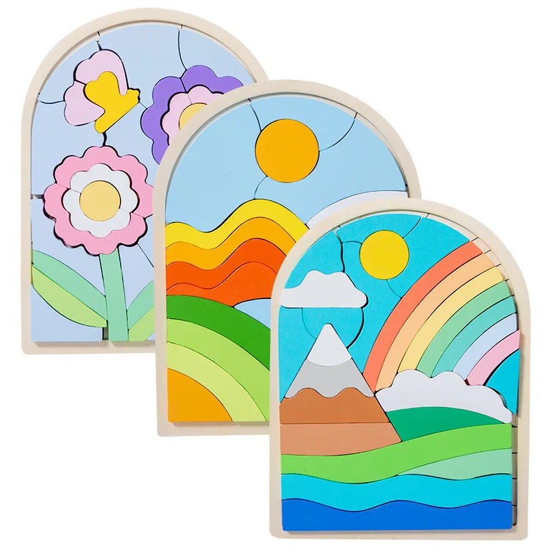 Regenbogen Puzzle Holz Baby — Montessori Lernspielzeug Kleinkind bunt nachhaltig
