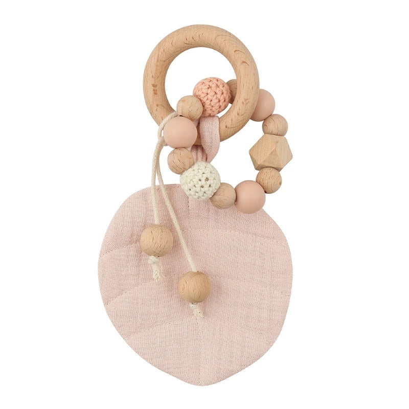 1Pc Baby Teether Toys Beech Wood Baby Rattle BPA Free Rodent Silicone Beads Music Rattle Newborn Play Gym Educational Toys