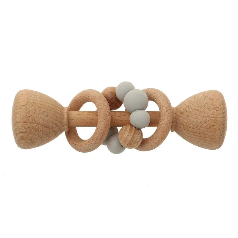 1Pc Baby Teether Toys Beech Wood Baby Rattle BPA Free Rodent Silicone Beads Music Rattle Newborn Play Gym Educational Toys