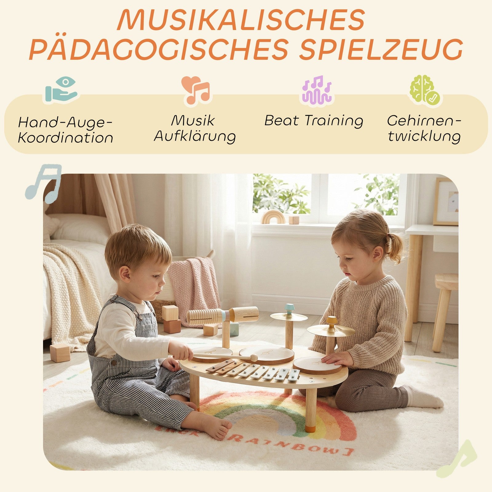 Kinder Schlagzeug 4-In-1 Montessori Musikinstrumen