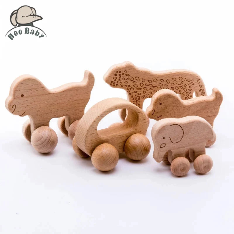 Baby Schiebetier Holz BPA-frei — Greifspielzeug Montessori Kleinkind Handgemacht