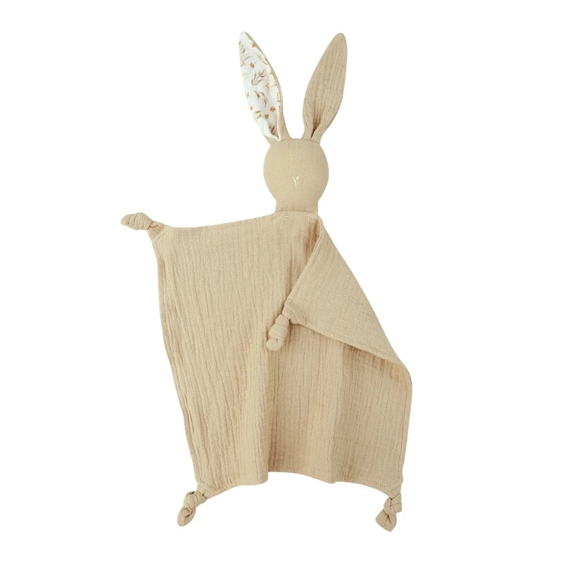 Soft Cotton Muslin Baby Bib Stuffed Rabbit Doll Newborn Appease Towel Security Blanket Baby Sleeping Cuddling Towel Facecloth